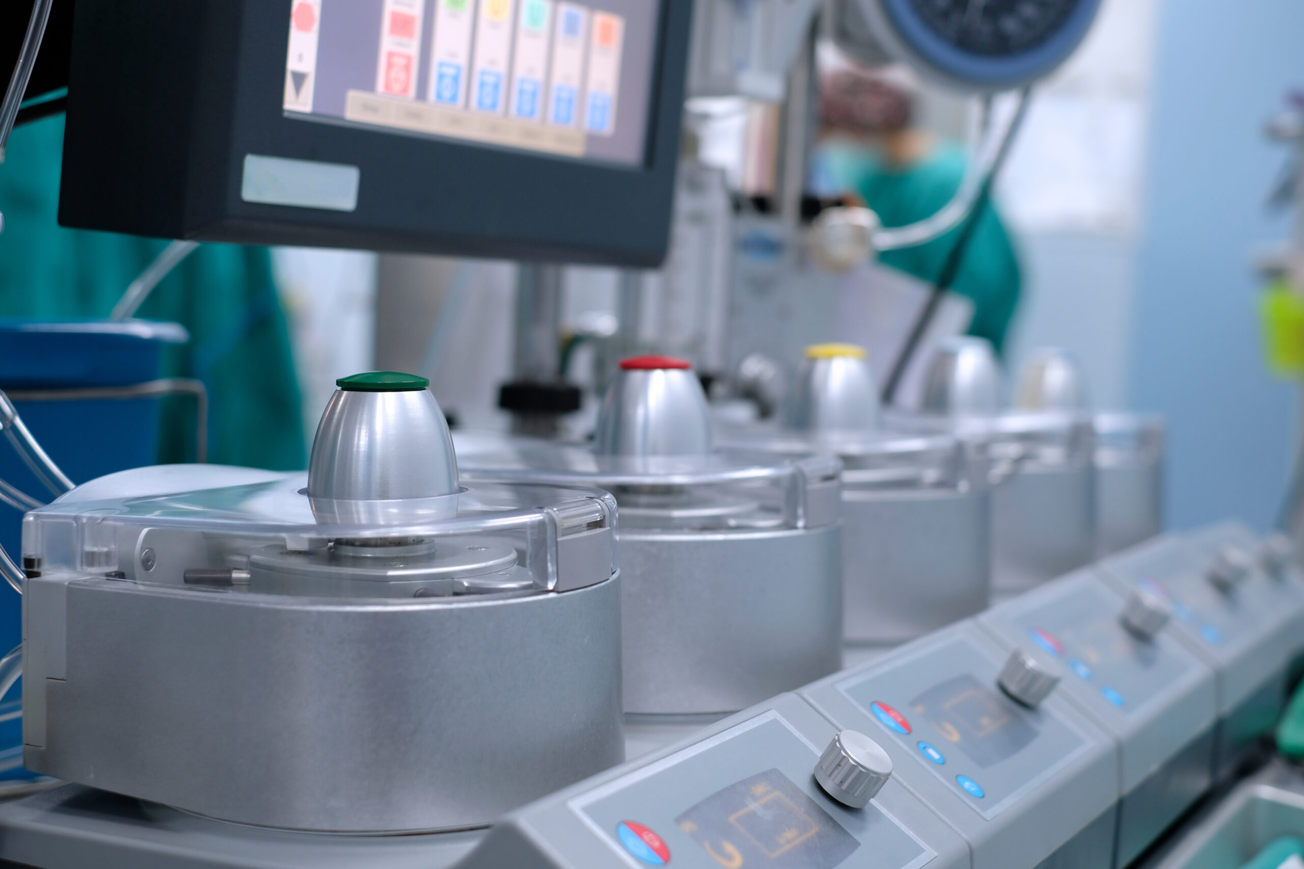 closeup view of heart-lung machine in the operating room